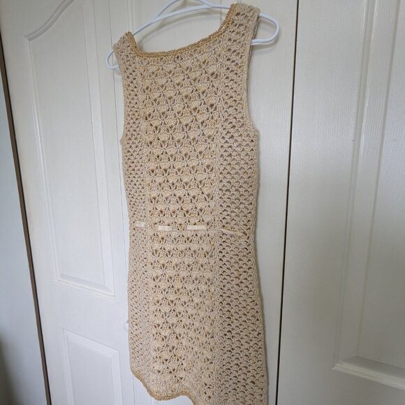 Size 8 Moschino Aeffe S.P.A. cotton crochet summer dress, neutral mini sun dress - Picture 5 of 13